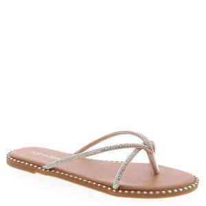 Women's Tan Studded Sandals with Rhinestone Straps